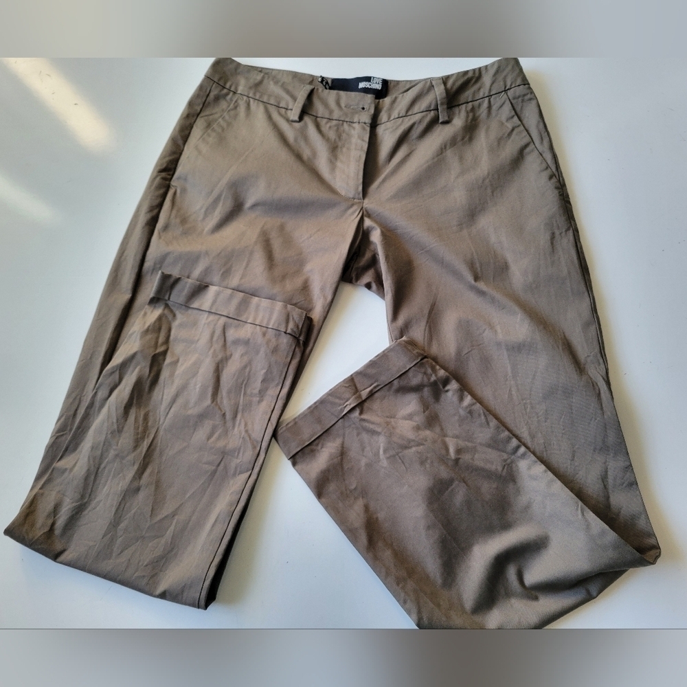 Love Moschino Womens Office Chino Pants Size 4 Green Tan